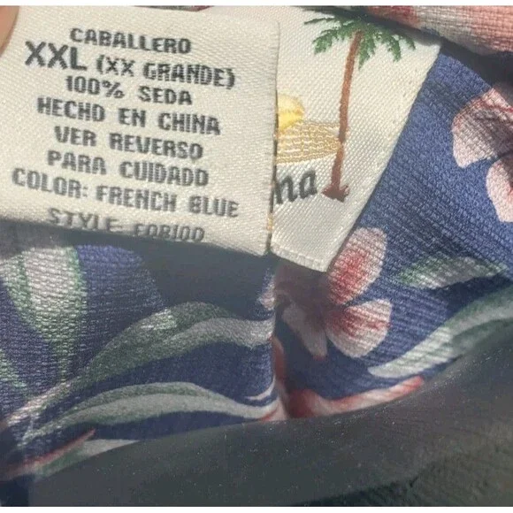 Banana Cabana 100% SILK Mens XXL 2XL Hawaiian Short Sleeve Button Up Shirt Blue - Picture 13 of 14